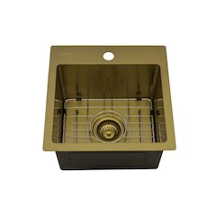 15 inch Polished Brass Matte Gold Stainless Steel Topmount Sink Single Bowl