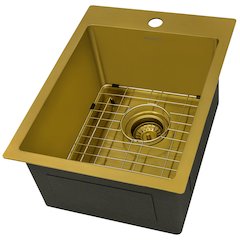 15 x 20 inch Polished Brass Matte Gold Stainless Steel Topmount Sink Single Bowl