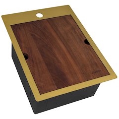 15 x 20 inch Polished Brass Matte Gold Stainless Steel Workstation Sink Topmount