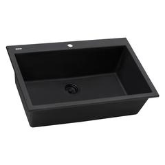 Drop-in Topmount Granite Composite Single Bowl Kitchen Sink - Midnight Black