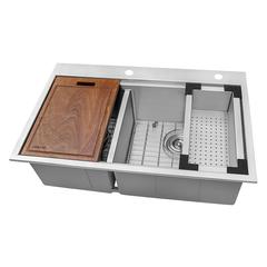Ruvati 33 x 22 inch Workstation Drop-in 40/60 Double Bowl Topmount Kitchen Sink