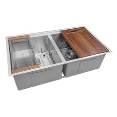 Ruvati 33in Workstation Ledge 50/50 Double Bowl Undermount Kitchen Sink