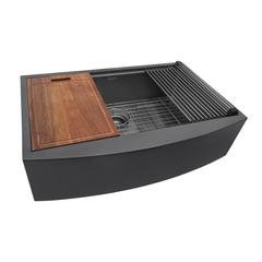 30in Gunmetal Black Workstation Apron-Front Stainless Steel Kitchen Sink