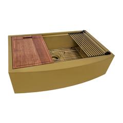 36in Matte Gold Workstation Apron-Front Brass Tone Stainless Steel Kitchen Sink