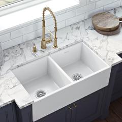 Ruvati 33 x 18 inch Fireclay Farmhouse Apron-Front Kitchen Sink Double Bowl