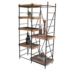 Iron Shelving Unit W Six Adjustable Wooden Shelves