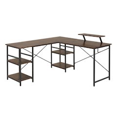 Wooden Office Desk With Storage Shelves And Brown Finish