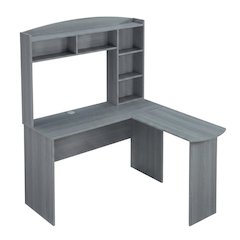 Wood Finish Desk with Hutch in Elegant Brown and Spacious Storage