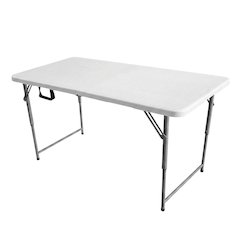 White Height Adjustable Folding Table, Granite Resin, Seats 4