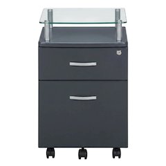 Graphite Rolling File Cabinet with Glass Top for Office Storage