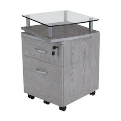 Grey Rolling File Cabinet with Glass Top and Smooth Mobility for Home or Office