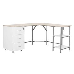 Two-Tone Desk, Storage, Sand Finish Modern Workstation, Drawer And Shelf