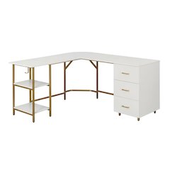 Two-Tone Desk With Storage In Gold For Office Workspace, Modern Design