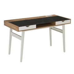 Walnut Compact Computer Desk with Storage and Tempered Glass Top