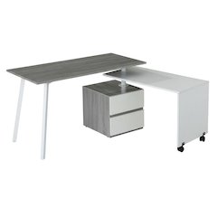 Gray rotating multi-position modern desk for computer workstations, MDF surface