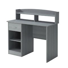 Wooden Desk with Hutch in Gray - Student & Home Office Workspace