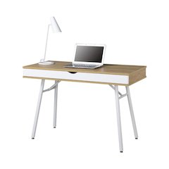 Light Brown Wood Desk With 1 Drawer, White Frame Compact Writing Desk For Home