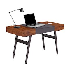 Black And Mahogany Wood Desk With Drawers, Metal Writing Table Design