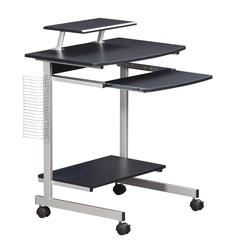 Gray Portable Computer Cart With Keyboard Shelf, Media Rack And Wheels