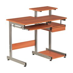 Brown Sturdy Desk With Drawer And 4 Shelves, Heavy Duty Executive Table