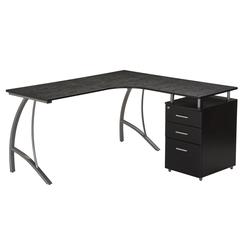 Modern L- Shaped Computer Desk with File Cabinet and Storage. Color: Espresso