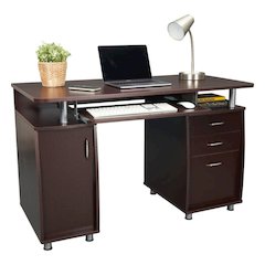 Brown Home Office Desk with Storage 2 Drawers, Keyboard Shelf, 2 Cabinets