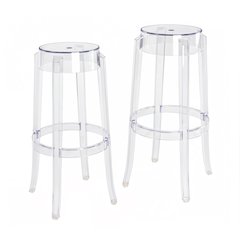 Clear Acrylic Bar Stools Set of 2, Modern Transparent Bar Height Stools