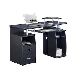 Brown Office Desk with Storage, Writing Wood Desk with 2 Drawers, Shelves