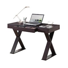 Espresso Brown Desk With Drawer, Modern Wood Table For Home Office Use