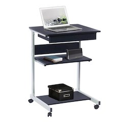 Gray Computer Cart With Storage Drawer, Dual Shelves And Metal Frame