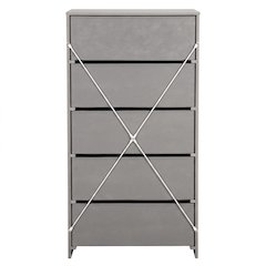 Wood Frame Dresser with 5 Large Fabric Drawers, 22.5"W x 43"H, Grey