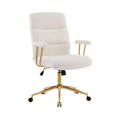 Textured Boucle Fabric White and Gold Office Chair