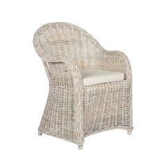 Outdoor Wicker Club Chair with Rattan Frame and White Cotton Cushion
