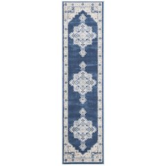 Navy and Creme Area Rug with Power Loomed Backing and Jute Backing, Runner Style