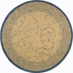 COURTYARD, NATURAL / BLUE, 5'-3" X 5'-3" Round, Area Rug, CY2665-3101-5R