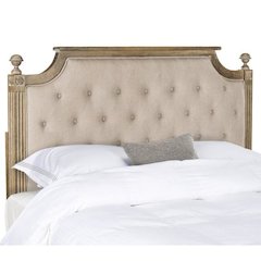 RUSTIC WOOD TAUPE TUFTED LINEN QUEEN HEADBOARD