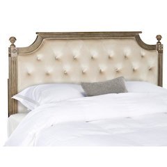 RUSTIC WOOD BEIGE TUFTED VELVET QUEEN HEADBOARD