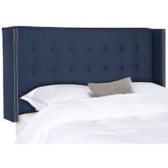 KEEGAN NAVY LINEN TUFTED WINGED  HEADBOARD - SILVER NAIL HEAD, MCR4007E-F
