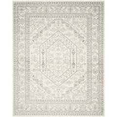 Ivory and Silver Area Rug with Power Loomed Polypropylene Pile, Large Rectangle
