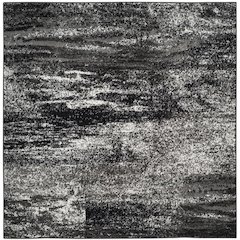 Silver / Black Area Rug with Power Loomed Polypropylene Pile, Square Shape