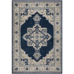 Navy and Creme Area Rug with Jute Backing and Power Loomed Construction