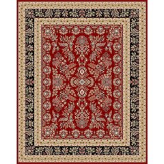 Red and Black Area Rug with Power Loomed Construction and Jute Backing