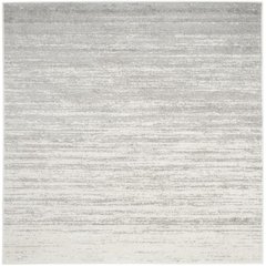 Ivory and Silver Square Area Rug with Power Loomed Polypropylene Pile