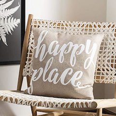 Happy Place Pillow, Taupe/White