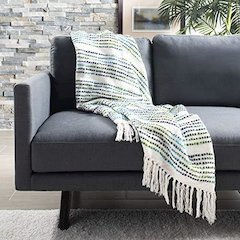 Landra Fringe Throw, Blue/White
