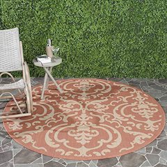 COURTYARD, TERRACOTTA / NATURAL, 7'-10" X 7'-10" Round, Area Rug, CY2663-3202-8R