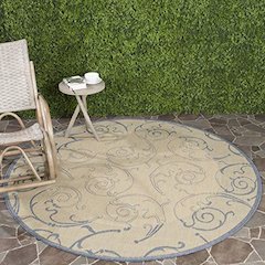 COURTYARD, NATURAL / BLUE, 7'-10" X 7'-10" Round, Area Rug, CY2665-3101-8R