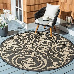 COURTYARD, BLACK / SAND, 7'-10" X 7'-10" Round, Area Rug, CY2663-3908-8R