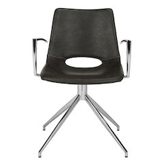 DAWN MIDCENTURY MODERN LEATHER SWIVEL DINING ARM CHAIR