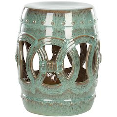 BLUE-GREEN CERAMIC DOUBLE COIN STOOL